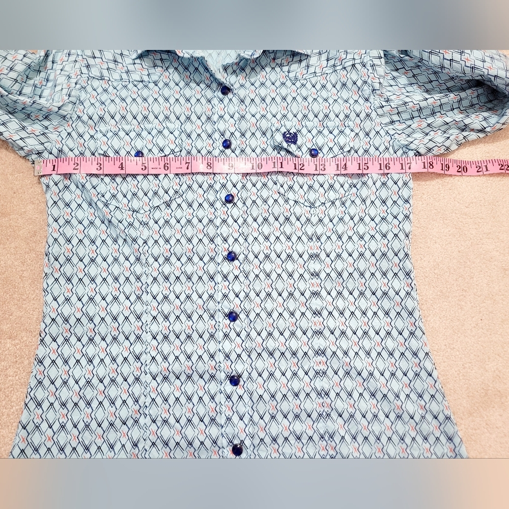 Cinch Western Shirt Women's Size Small Blue Geometric Pearl Snap 100% Cotton - Picture 10 of 14